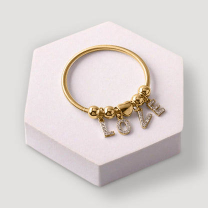 Rhinestone Love Charm Bracelet in Gold