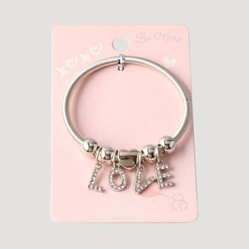 Rhinestone Love Charm Bracelet in Silver