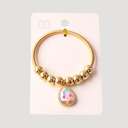 Crystal Teardrop Beaded Charm Bracelet in Gold & AB Crystal