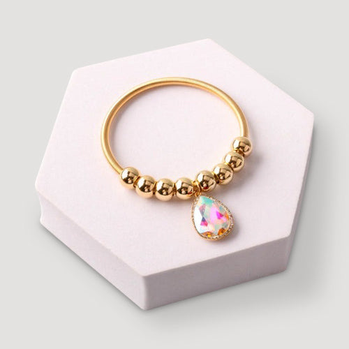 Crystal Teardrop Beaded Charm Bracelet in Gold & AB Crystal