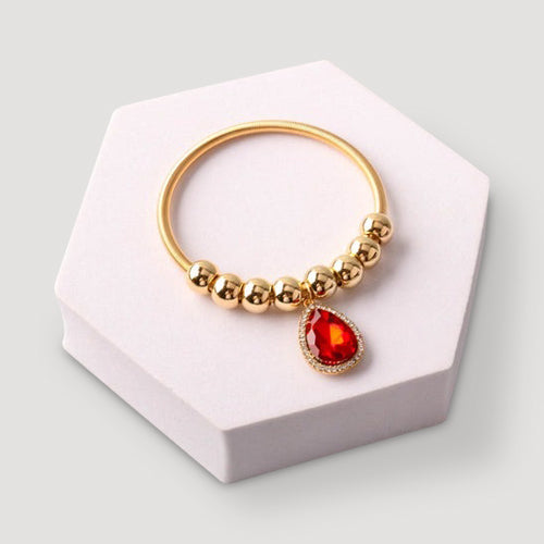 Crystal Teardrop Beaded Charm Bracelet in Gold & Red