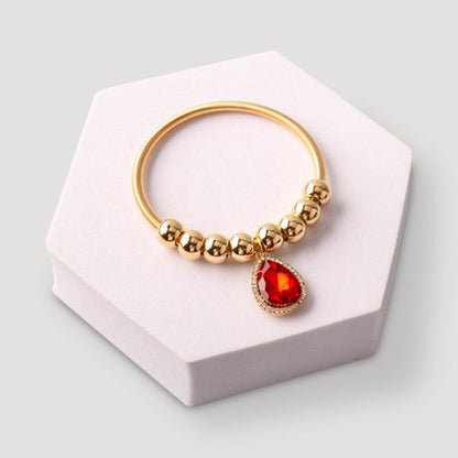 Crystal Teardrop Beaded Charm Bracelet in Gold & Red