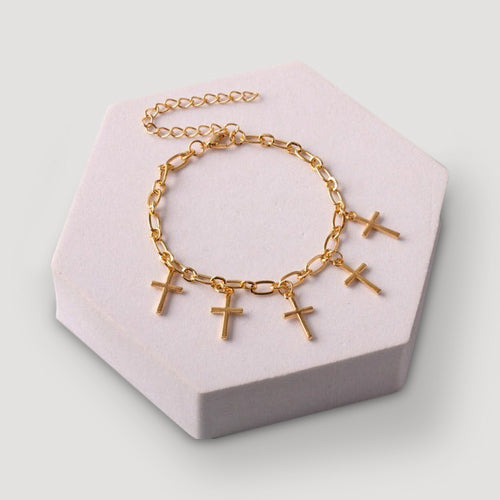 Cross Charms Chain Bracelet in Gold
