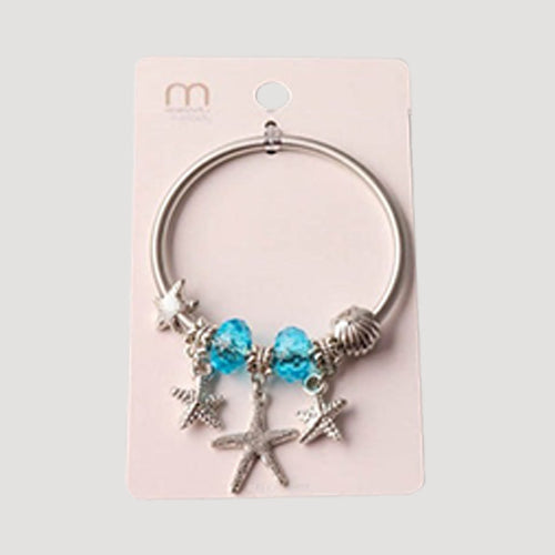 Silver Starfish Crystal Charm Bracelet in Blue