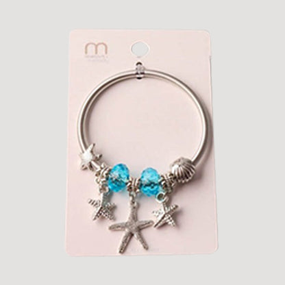 Silver Starfish Crystal Charm Bracelet in Blue