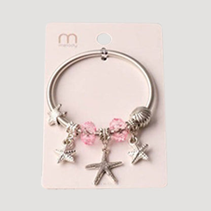 Silver Starfish Crystal Charm Bracelet in Pink