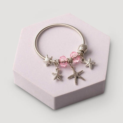 Silver Starfish Crystal Charm Bracelet in Pink