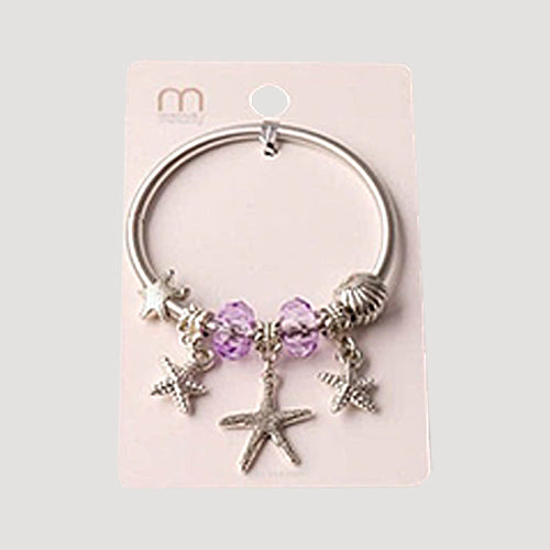 Silver Starfish Crystal Charm Bracelet in Purple