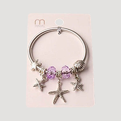 Silver Starfish Crystal Charm Bracelet in Purple