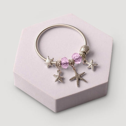 Silver Starfish Crystal Charm Bracelet in Purple