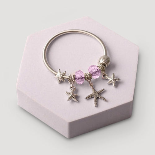 Silver Starfish Crystal Charm Bracelet in Purple