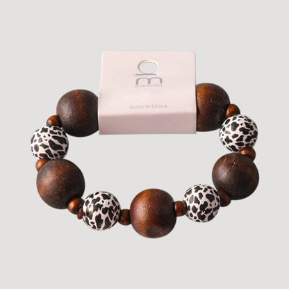 Spotted Bold Wood Bead Bracelet in Black & White