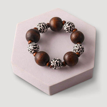 Spotted Bold Wood Bead Bracelet in Black & White