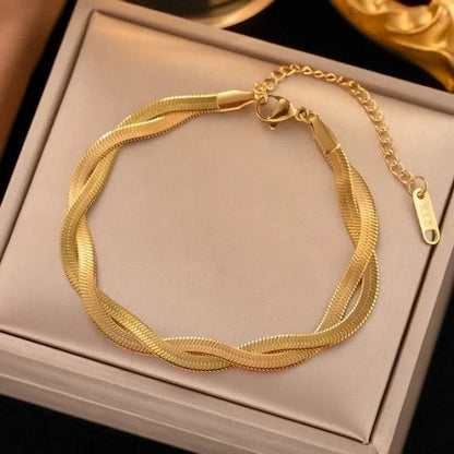53866 Stainless Steel 18K Gold Plated Double Strand Bracelet in Gold