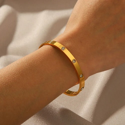 112953 Stainless Steel CZ Love Bracelet in 18K Gold Plate