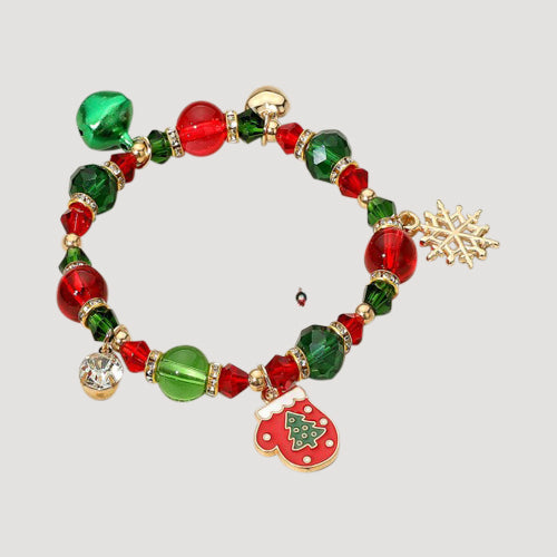 Rhinestone Green & Red Christmas Charm Bracelets in Gold Mitten