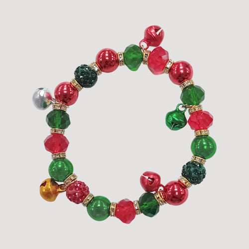 Rhinestone Green & Red Christmas Charm Bracelets in Gold Wreath