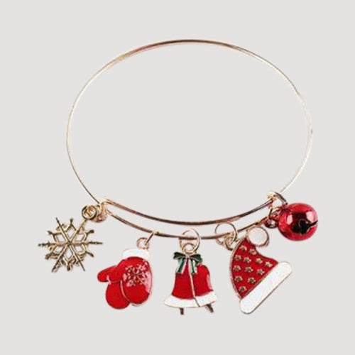 Christmas Jingle Bell Charm Bangle in Gold Snowflake