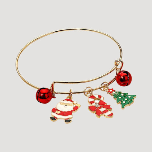 Christmas Jingle Bell Charm Bangle in Gold Santa
