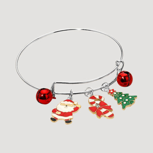 Christmas Jingle Bell Charm Bangle in Silver Santa
