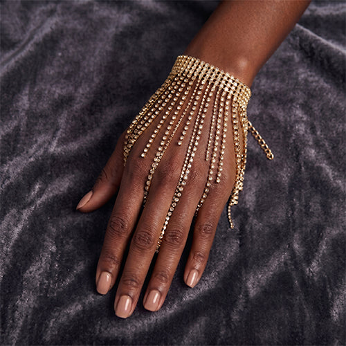 Sexy Rhinestone Tassel Chain Bracelet in Gold