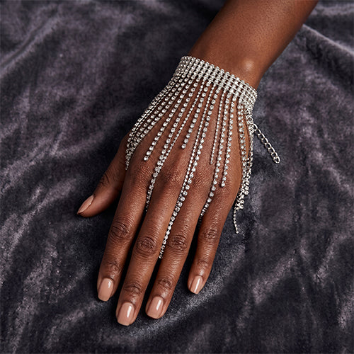 Sexy Rhinestone Tassel Chain Bracelet in Silver