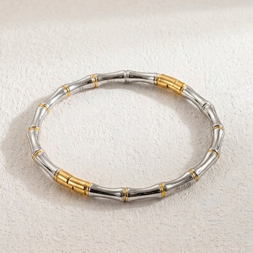Stainless Steel Enamel Bamboo Bangle in Gold