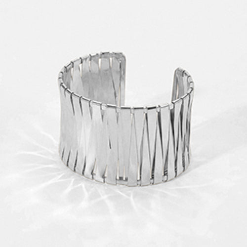 Gold Plated Cross Braided Cuff Bracelet in Silver