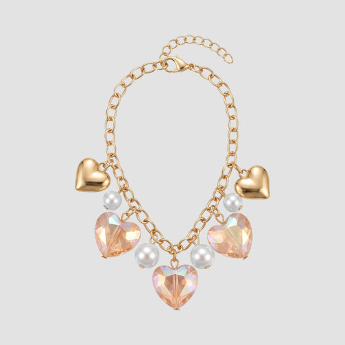 Heart Charm Bracelet in Gold/Pink