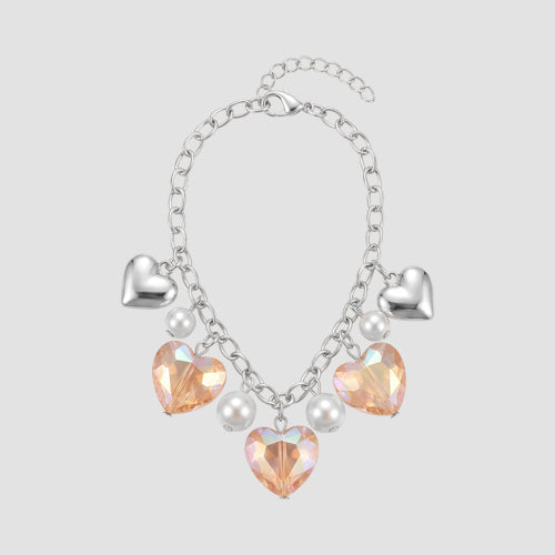 Heart Charm Bracelet in Silver/Pink
