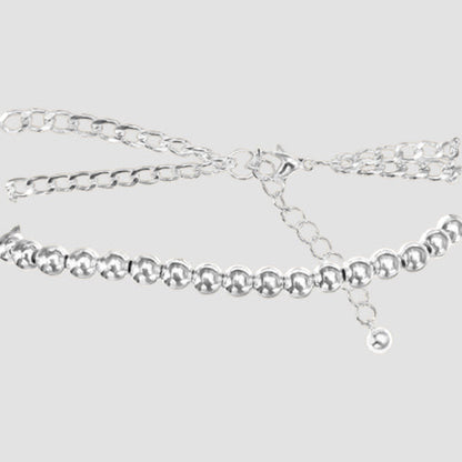 Heart Pendant Stackable Triple Bead Bracelet in Silver