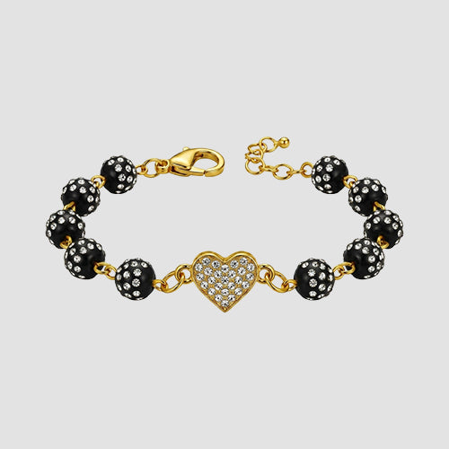 Rhinestone Heart Bead Bracelet in Gold/Black