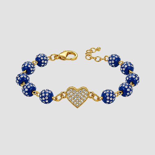 Rhinestone Heart Bead Bracelet in Gold/Blue