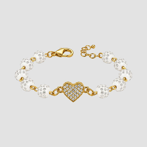 Rhinestone Heart Bead Bracelet in Gold/White