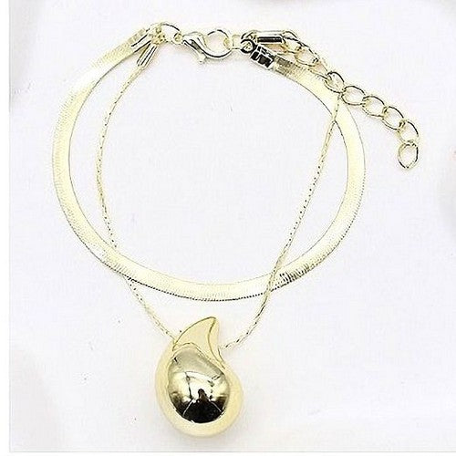 ABR1326 Double Hemaybone & Water Drop Chain Bracelet in Gold