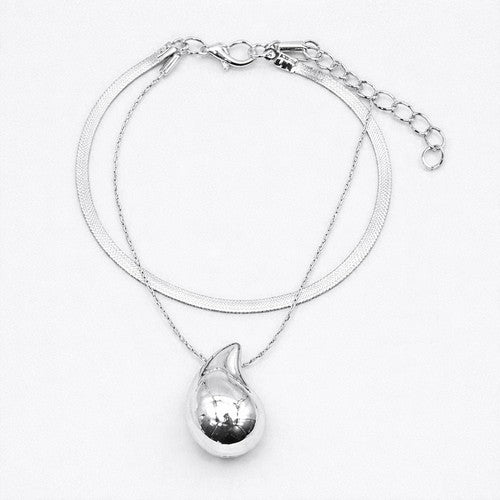 Double Herringbone & Water Drop Chain Bracelet in Silver