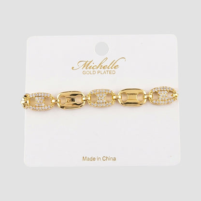 Gold Plated Tab Chain Rhinestone Bracelet in Gold