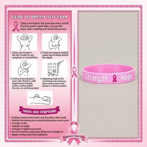 B0H3KVFDT2 Breast Cancer Awareness Bracelet + Self-Check Card