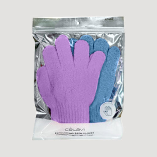 Celavi Exfoliating Bath Gloves 2-Pair Pack in Blue & Purple