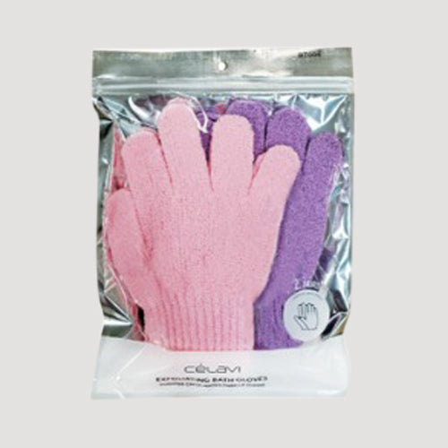 Celavi Exfoliating Bath Gloves 2-Pair Pack in Pink & Purple