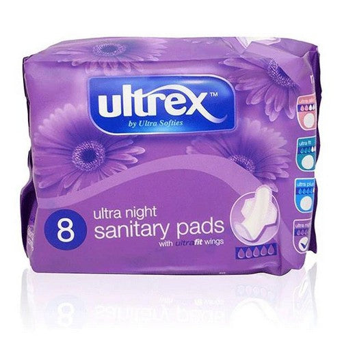 SI0083 Ultrex Ultra Night Heavy Flow Sanitary Pads with Ultra Fit Wings 8 Pack