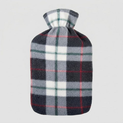 21759 Fleece-Covered Plaid Large Hot Water Bottle in Black