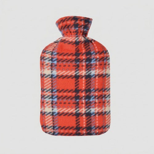 21759 Fleece-Covered Plaid Large Hot Water Bottle in Red