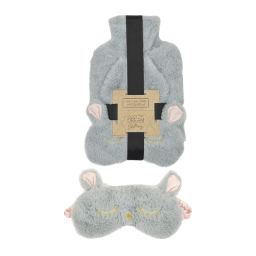 29213 Faux Fur Hot Water Bottle & Rabbit Eye Mask Set