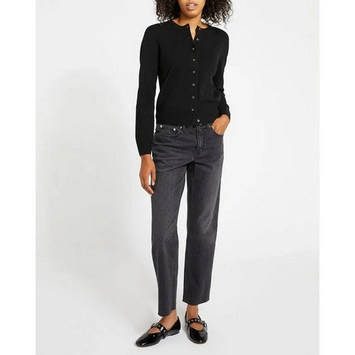 Dunnes Round Neck Fine Knit Cardigan in Black