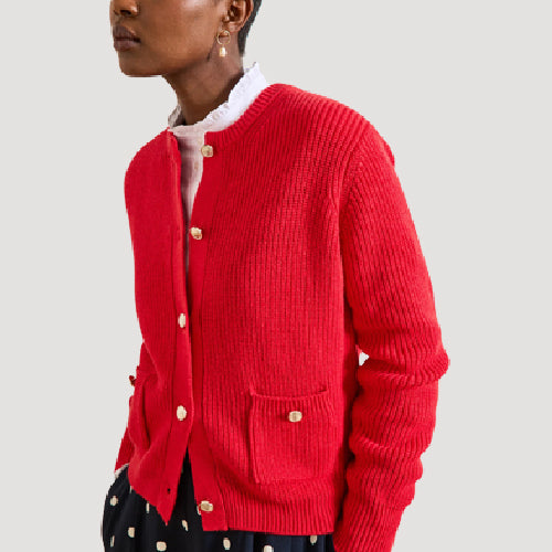 F&F Chunky Rib Knit Patch Pocket Cardigan in Red