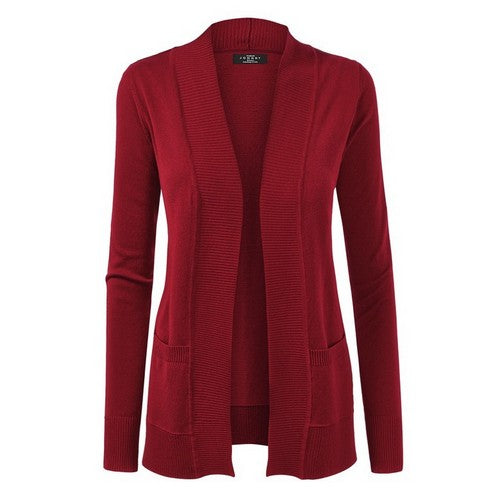 WSK926 Open Front Draped Cardigan in Burgundy