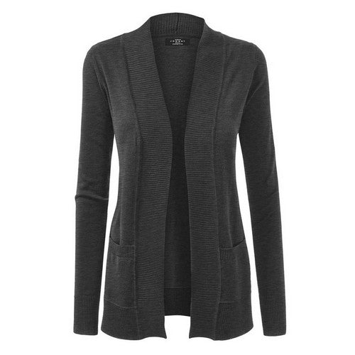 WSK926 Open Front Draped Cardigan in Charcoal