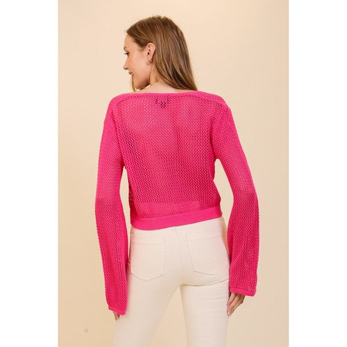 Crochet Tie-Front Cardigan in Fuchsia