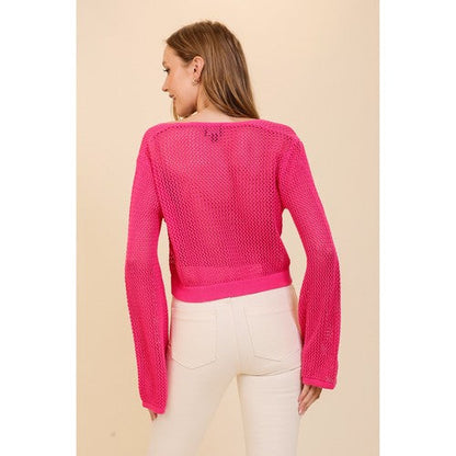 Crochet Tie-Front Cardigan in Fuchsia
